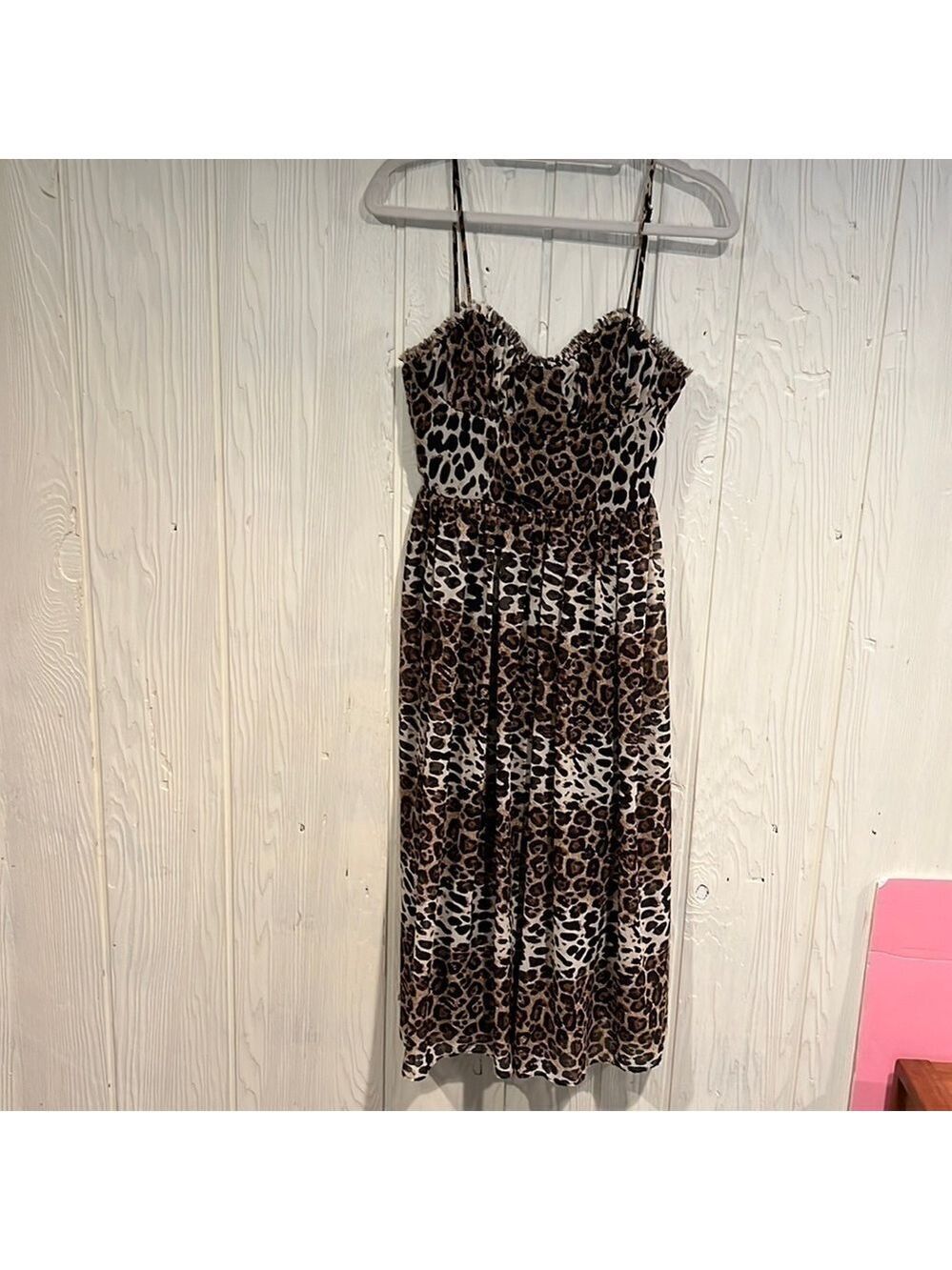 Katie May Leopard Print Chiffon Spaghetti Strap Dress Medium